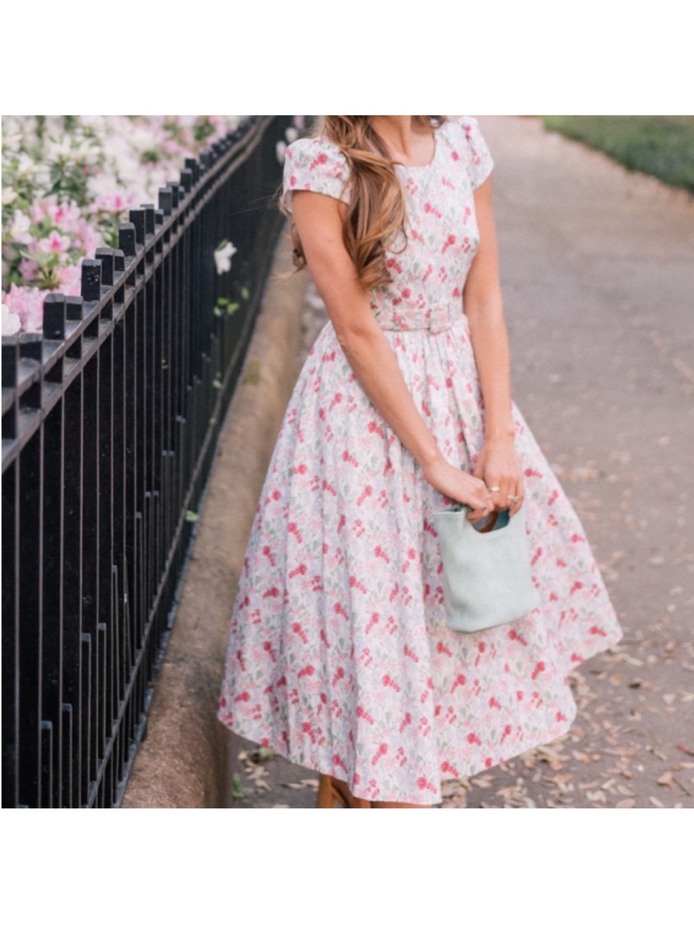 Gal Meets Glam Charlotte Fit and Flare Floral Cap-Sleeve Midi Dress 8 - Picture 2 of 11